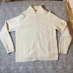 McKenzy Mens Zip Up Mock Neck Knit Sweater Cream Size L Lambswool